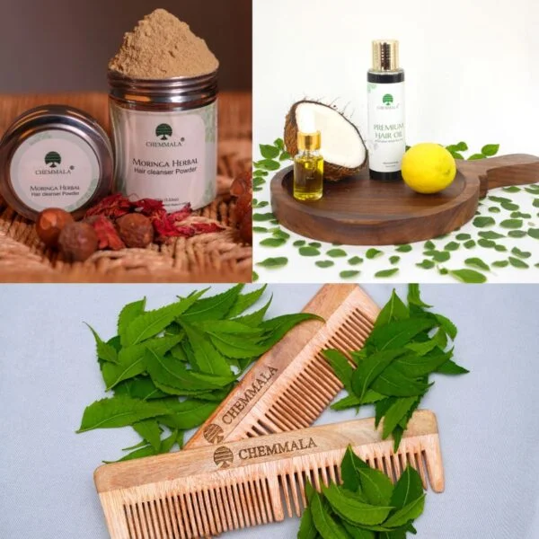 Natural Chemmala Festival Hair Combo Offer: Herbal Oil,Cleanser&Neem Comb