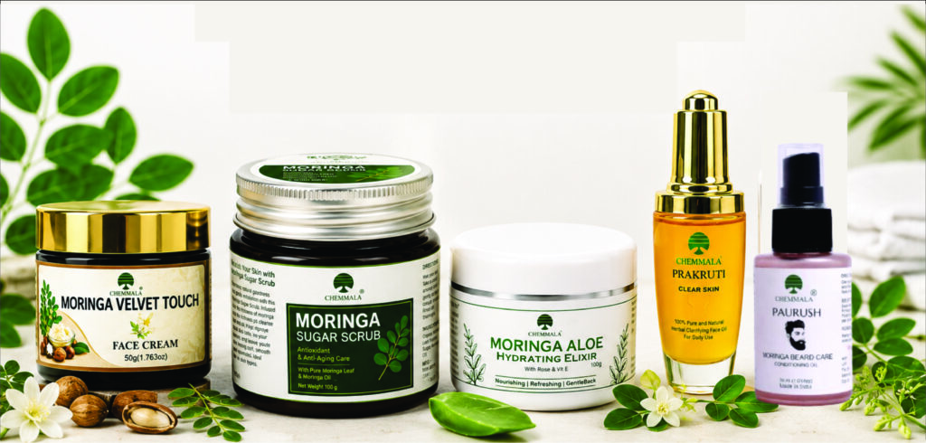 Moringa benefits through Chemmala moringa skin and personal care products