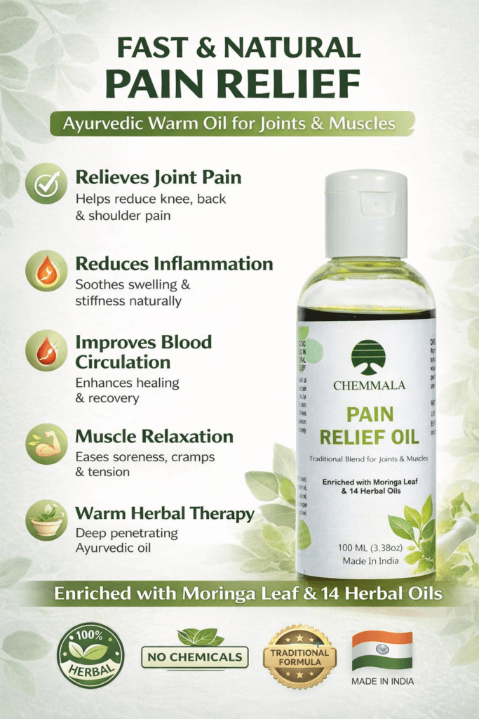Moringa Herbal Pain Relief Oil for Natural Joint & Muscle Relief 2 Benefits infographic of moringa herbal pain relief oil for joint and muscle comfort